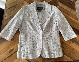 Vintage Terry Lewis Gray Perforated Suede Leather Blazer Jacket Size S 90s Boho
